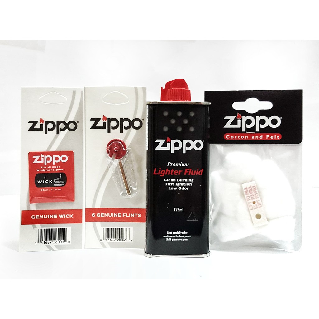 น้ำมันไฟแช็ค Zippo ของแท้ Zippo Lighter Fluid 125 ml +ถ่านไฟแช็ค Zippo Flints +ไส้ไฟแช็ค Zippo Wick+