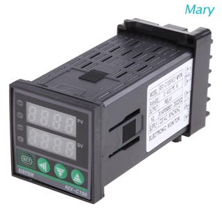 Mary เทอร์โมสตัทดิจิทัล AC110V-240V สัญญาณเตือน REX-C100 ตัวควบคุมอุณหภูมิดิจิทัล LED PID