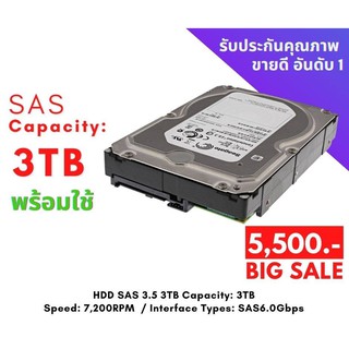 HDD SAS 3.5 3TB  Capacity: 3TB Speed: 7,200RPM Interface Types: SAS 6.0Gbps