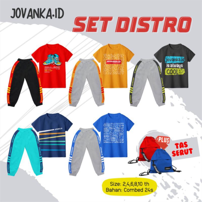 Jovanka Childrens Distro Setcel Pants Set แถมฟรี Drawstring Bag Joger Set 2 3 4 5 6 7 8 9 10 Years (