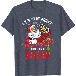 Funny Christmas Santa Claus Drinking Beer Wonderful Time Men T-Shirt 471