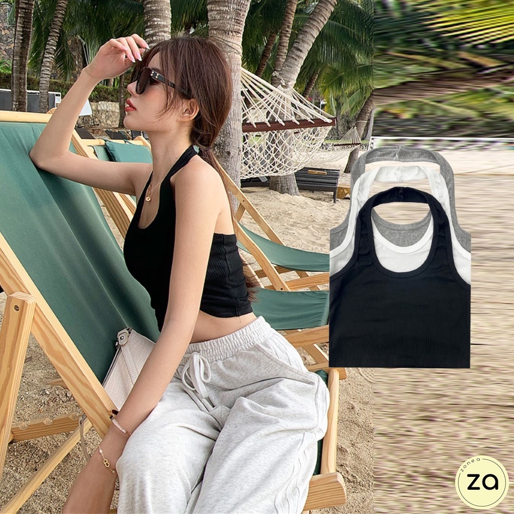 HOT SALE เสื้อกล้ามคล้องคอโชว์หลัง แบบครอป 3 สี
