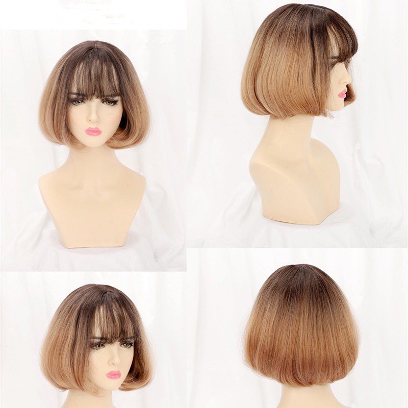 Short Wig For Girls Short Curly Natural Hair Bobo Head Wig For Women Omber Dye Color Full Head 