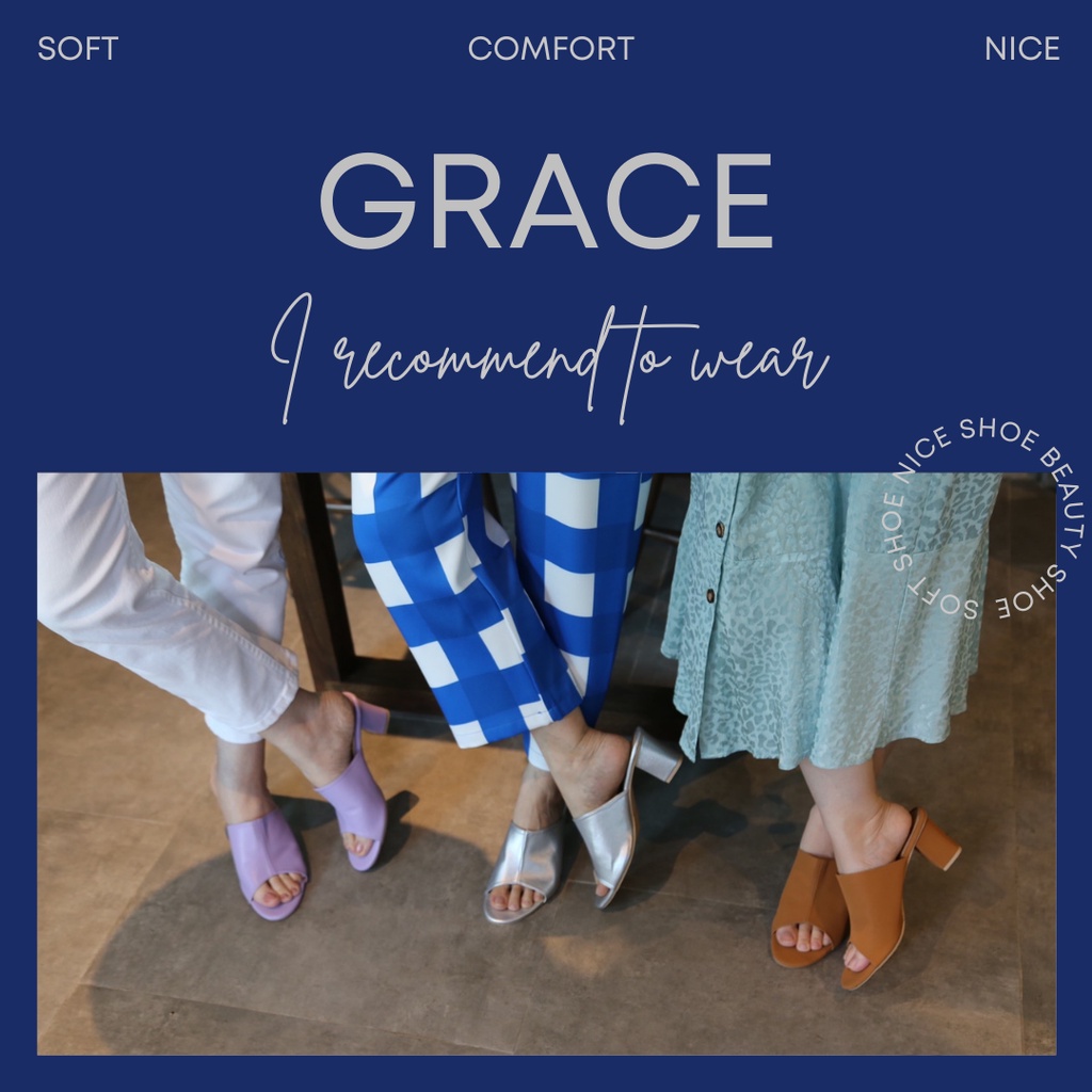 GRACEคาดแผ่นSET2 หนังนิ่ม ไซส์ 36-43 รองเท้าส้นสูง 2.5 นิ้ว รองเท้าแฟชั่นผู้หญิง