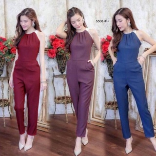 TwinsShopVip💗พร้อมส่ง TW5508 จั้มสูทคล้องคอไห่ลล้ำ halter neck jumpsuit