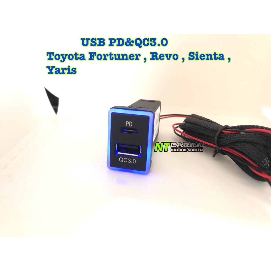 USB Type C (PD)  & 3.0 Fast Charge ปลั๊กตรงรุ่น Y-Socket  Toyota Fortuner/Legender/Revo/Rocco/Sienta