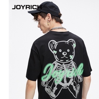 [100% Cotton] Joyrich เสื้อยืดลําลอง แขนสั้น ทรงหลวม ลายกะโหลก หมี สําหรับผู้ชาย เหมาะกับฤดูใบไม้ผลิ