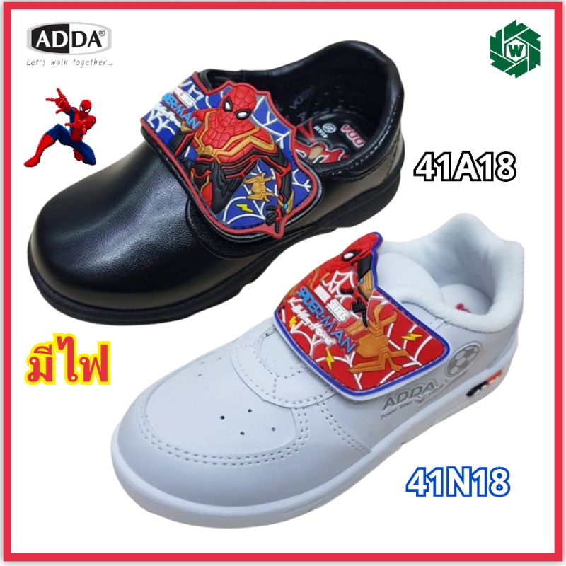 ADDA รองเท้าอนุบาล สไปเดอร์แมน อเวนเจอร์มีไฟ ใหม่ล่าสุด ดำ 41A18,41A19 ขาว 41N18,41N19