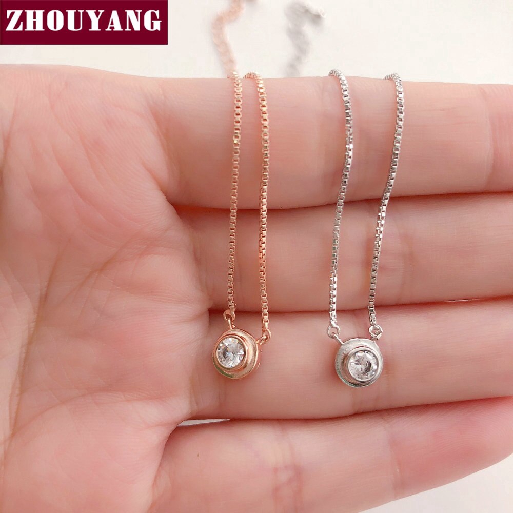 ZHOUYANG Chokers สร้อยคอสำหรับผู้หญิงคลาสสิกจิ๋ว Cubic Zirconia สีโรสโกลด์แฟชั่น Chirstmas ของขวัญ N241 N242