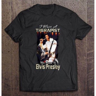 Wanyg เสื้อยืดลําลอง แขนสั้น พิมพ์ลาย I Have A Therapist His Name Is E Is Presley สไตล์คลาสิก ของขวัญวันเกิดพ่อ สําหรับผ