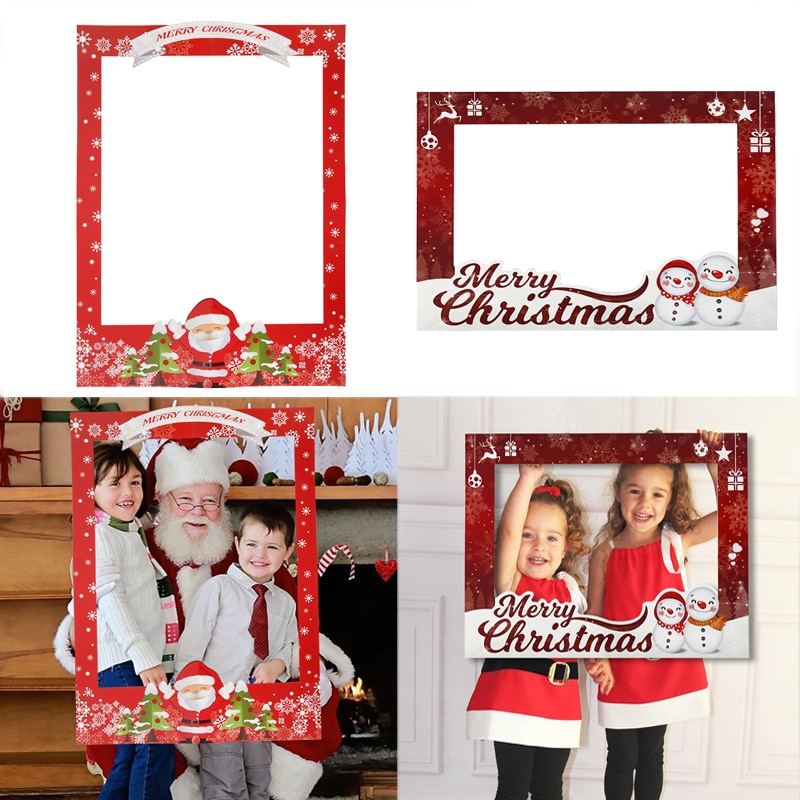 กรอบรูปครอบครัวคริสต์มาส Prop Merry Christmas Selfie Photo Booth Photoshoot Props Xmas Frame Photobo