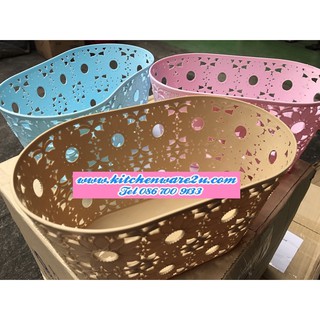 [ขายส่ง12ใบ] ตะกร้า วงรี ลายฉลุ (14*25*13 cm) คละสี