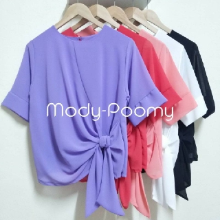 เสื้อชีฟองเอวผูกโบว์  พร้อมส่ง