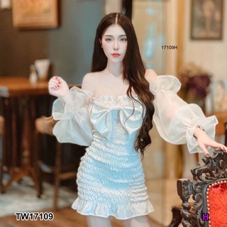 เดรสสม็อคทั้งตัวแขนแก้ว TT17109 Full smocked dress with glass sleeves.