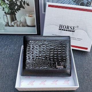 กระเป๋าสตางค์ แบรนด์แท้ Horse 100%  พร้อมกล่องแบรนด์ หนังแท้อัดลาย  งานสวยดูดี