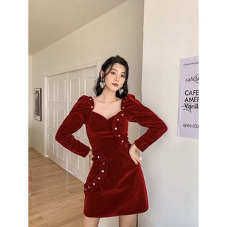 New heartbeat red velvet dress 990฿