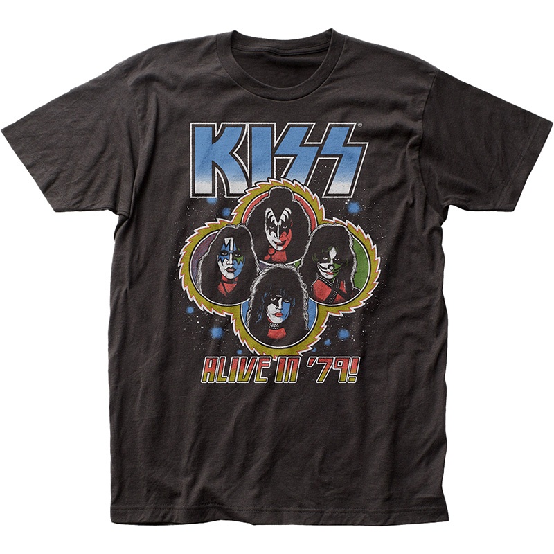 KL KISS Band เสื้อยืดแขนสั้น Kissing Band Alive in '79 Kiss plus Size Retro Style แฟชั่นเสื้อยื qCy