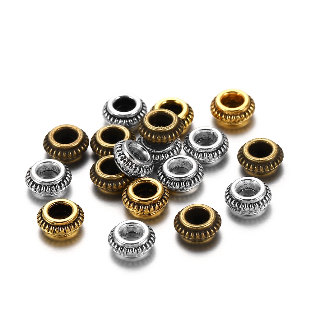 สร้อยข้อมือเสน่ห์ทองและเงินโบราณลูกปัด spacer หลวมลูกปัด DIY อุปกรณ์เสริม (50 ชิ้น/ล็อต 7 มม.)