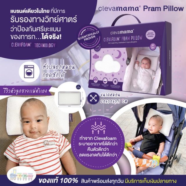 ส่งด่วนทุกวันตัดรอบ4โมง ของแท้ศูนย์ไทย Clevamama รุ่นPram Pillow (0-6 เดือน)หมอนกันหัวแบน หมอนหัวทุย