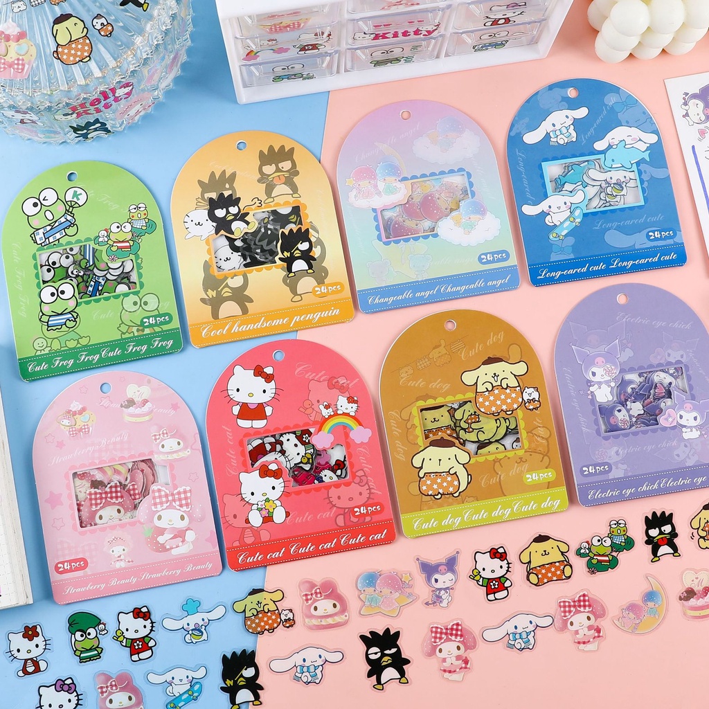 สติกเกอร์ Pvc ลายการ์ตูนน่ารัก กันน้ํา สําหรับตกแต่งสมุดไดอารี่ จํานวน 24 ชิ้น ต่อแพ็ค