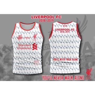 เสื้อกีฬาพิมพ์ลาย ยอดฮิต ลาย ลิเวอร์พูล สีขาว แขนกุด 2018-2019 LFC สามารถใส่เบอร์ได้