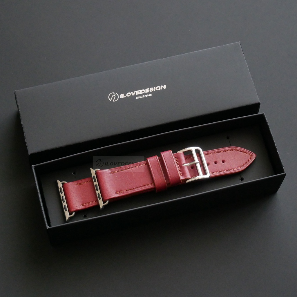 สายหนังแท้ Apple Watch ขนาด 44/42 mm สีแดง RE-1