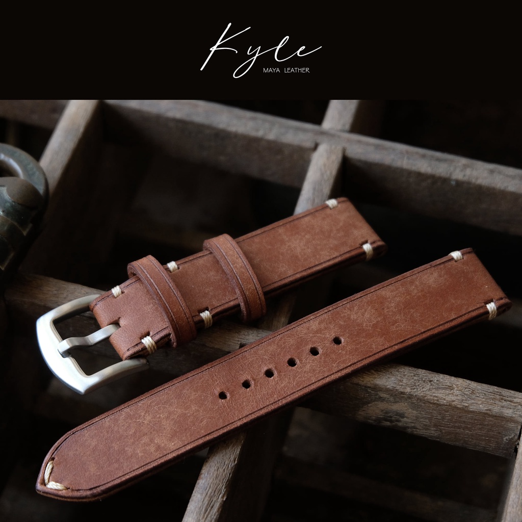 สายนาฬิกาหนังhandmade รุ่น Kyle หนังสีน้ำตาล Almond Brown และTexture จากประเทศอิตาลี 18มม 20มม 22มม 24มม.watch strap