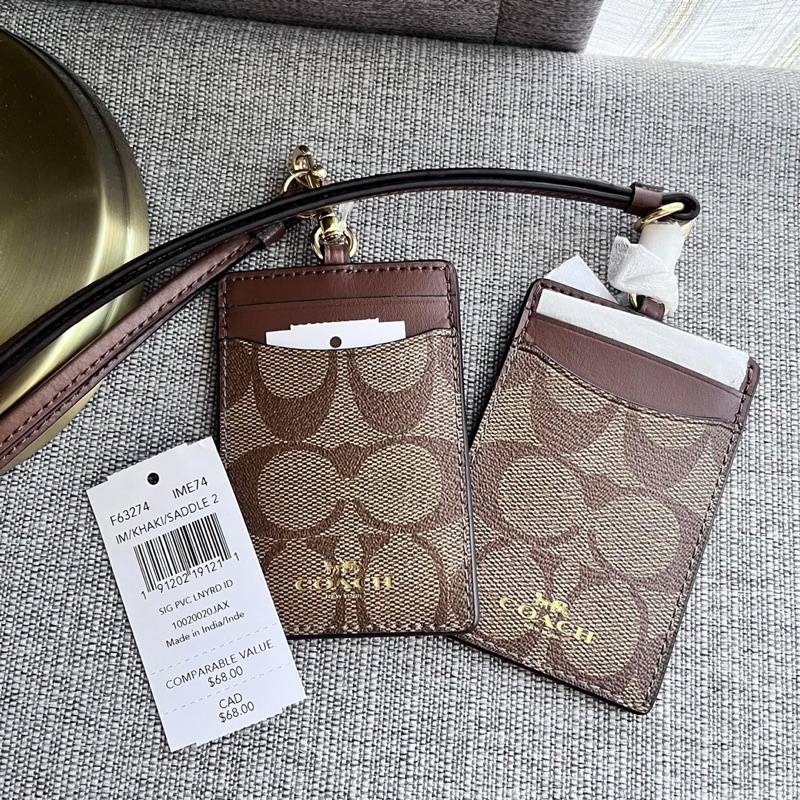 พร้อมส่ง ???????? แท้ ????% New Coach คล้องบัตร ID LANYARD IN SIGNATURE CANVAS (COACH  F63274) KHAKI/SADDLE/LIGHT GOLD | Shopee Thailand