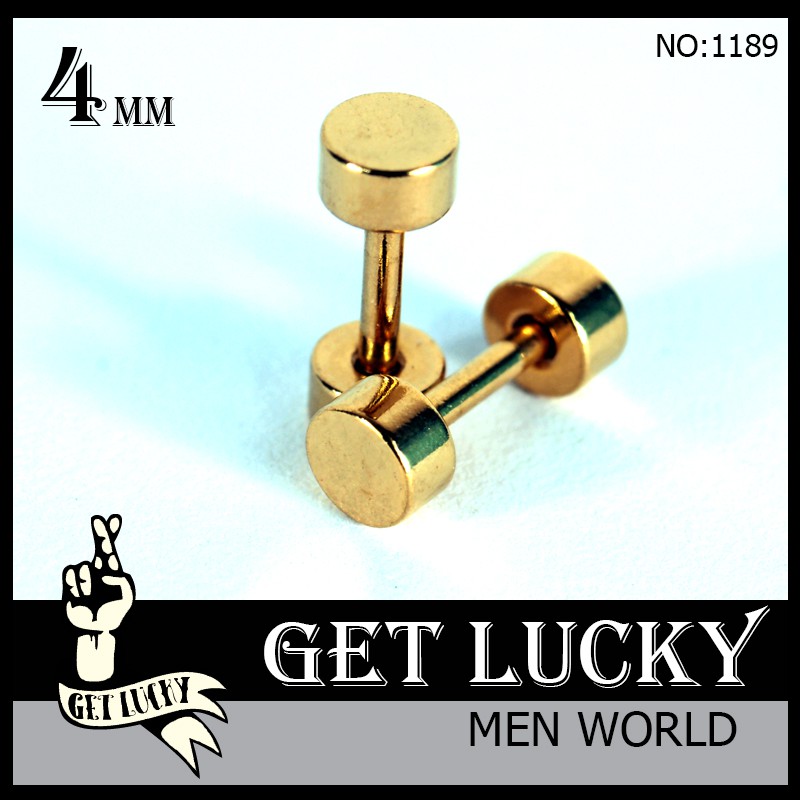 จิวระเบิดหู จิวขยาย ผู้ชาย/ผู้หญิง GET LUCKY ชุด(2ชิ้น) สีทอง ขนาด4mm จิวหูห่วง จิวหลอก