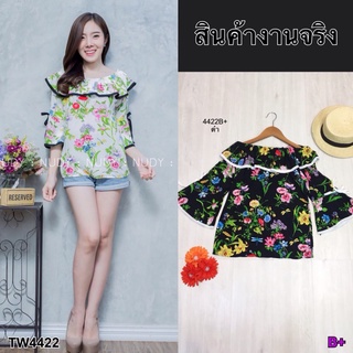 👗Pfashion [ส่งไว!!🚛] P4422 เสื้อปาดไหล่ลายดอก floral off-shoulder shirt