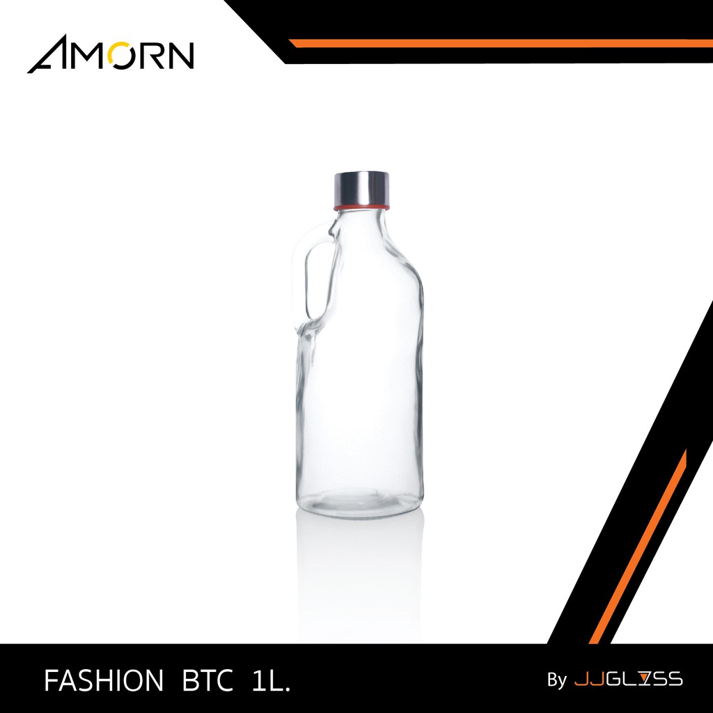 JJGLASS - (AMORN ) FASHION BTC 1L. - ขวดแก้วกลมมีหูจับ สำหรับใส่น้ำผลไม้ ฝาอลูมิเนียม