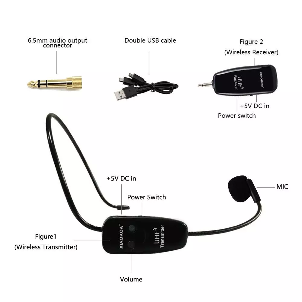 Xiaokoa UHF ชุดหูฟังไมโครโฟนไร้สาย 2 In 1 50 เมตร ชาร์จได้ สําหรับเครื่องขยายเสียง