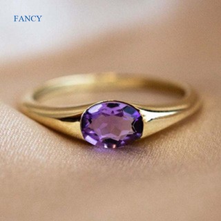 Fancy แหวนเงินสเตอร์ลิง 925 ประดับพลอยเทียม สีม่วง แฟชั่นสําหรับผู้หญิง