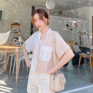 𝟵.𝟵 𝙎𝙐𝙋𝙀𝙍 𝙎𝘼𝙇𝙀 ZV0089 Pastel tone🌵 เสื้อปกเชิ้ตทรงครอป ผ้าฝ้าย ครอป เชิ้ต