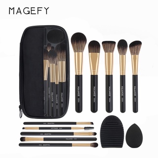 Magefy ชุดแปรงแต่งหน้า 10 ชิ้น ฟรีฟองน้ํา ทําความสะอาดแปรงแต่งหน้า ขนแปรงนุ่ม