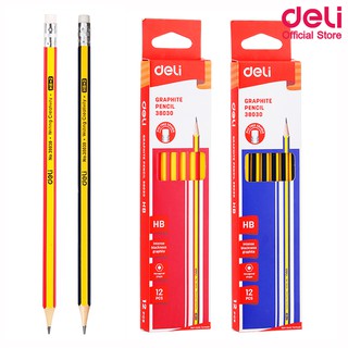 Deli 38030 Graphite Pencil ดินสอไม้ HB สำหรับโรงเรียน แพค 12แท่ง (คละสี) ดินสอ เครื่องเขียน อุปกรณ์การเรียน ดินสอHB