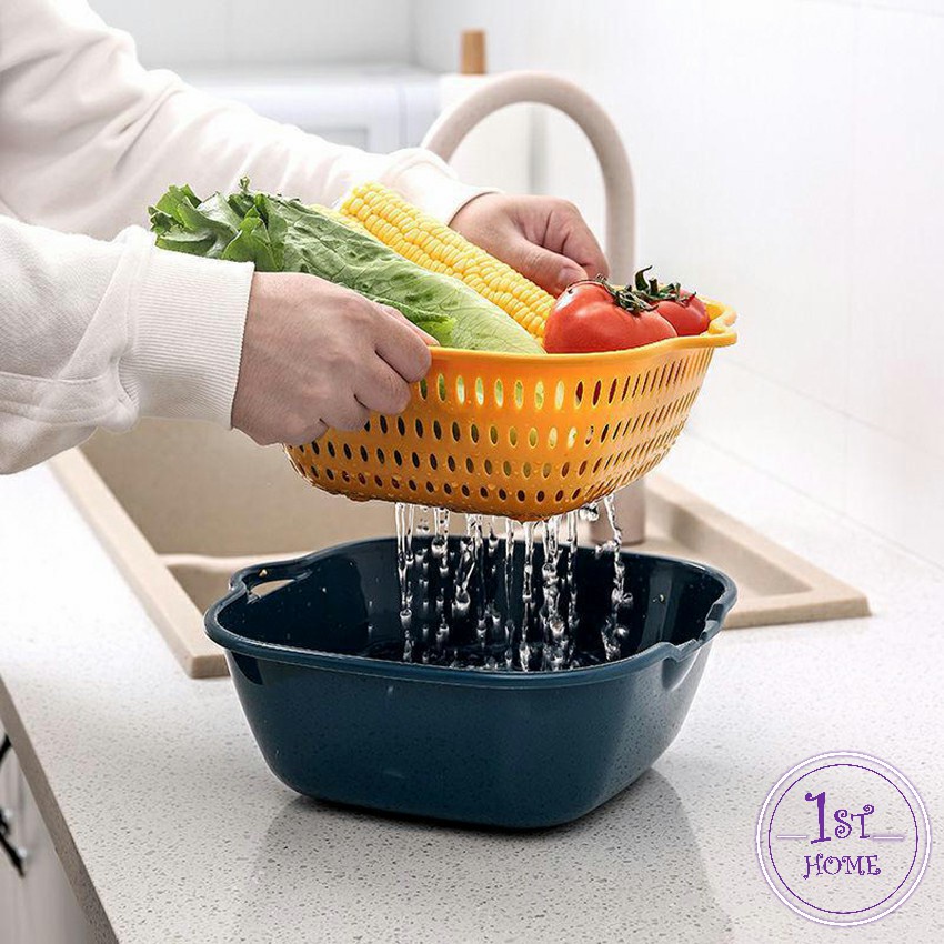 ตะกร้าล้างผลไม้ 2ชั้น ตะกร้าล้างผัก 2in1 Basin for washing vegetables