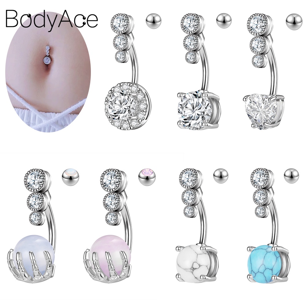 Bodyace จิวเจาะสะดือ สเตนเลส 316L ทรงกลม คริสตัล 14G 1 ชิ้น