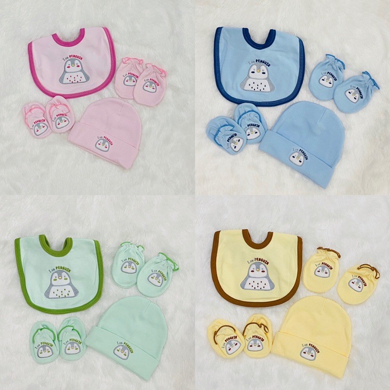 Am Baby🤱🏻เซตหมวกถุงมือถุงเท้าเด็กอ่อนคอตตอนแท้100% เกรดส่งออก