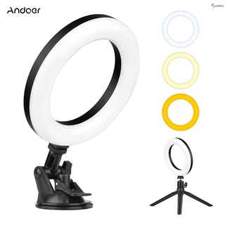 Andoer  ไฟวงแหวน Led 6 นิ้ว + อะแดปเตอร์ขาตั้ง 3 โหมด 3200K-5600K ชาร์จ Usb พร้อมขาตั้งกล้อง