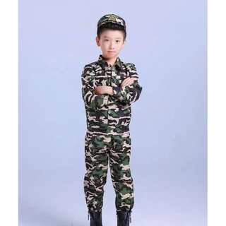 KIDSZONE ️ ️ชุดเสื้อผ้าเด็กลายทหาร เสื้อแขนยาว + กางเกงขายาว + มาพร้อมหมวก รุ่น 1067
