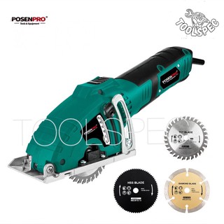 POSENPRO MINI CIRCULAR SAW เลื่อยวงเดือนมินิ เลื่อยไฟฟ้า 700W ตัดไม้ เหล็ก ปูน กระเบื้อง มีระบบดูดฝุ่นในตัวและใบตัด