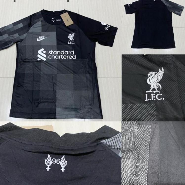 Hitam Wviimn Liverpool GK เสื้อฟุตบอลผู้รักษาประตูสีดําสีดํา 2021/2022 เกรด ori อย่างเป็นทางการ SMLX