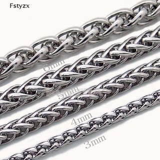 Fstyzx 3/4/5/6MM  MENS Silver Stainless Steel Wheat Braided Chain Necklace FY