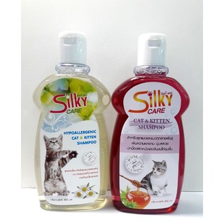 Silky แชมพูอาบน้ำสำหรับลูกแมวและแมวทุกสายพันธุ์ 400 ml.