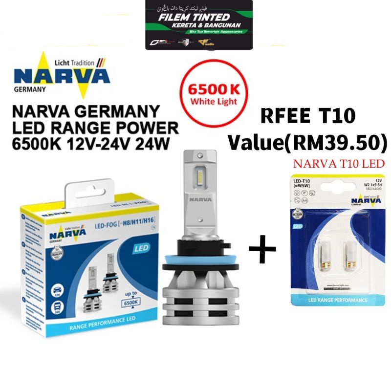 Narva Range Performance LED H1 H3 H4 H7 H8 H11 HB4(906) HB3(9005) 9012(HIR2) H16 6500K 12V 24V ไฟหน้