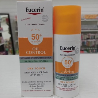 Eucerin Sun Dry Touch Oil Control Face SPF50+ PA+++ 50 ml. เจลครีมกันแดดบำรุงผิวหน้านวัตกรรมใหม่สำหรับผิวมัน