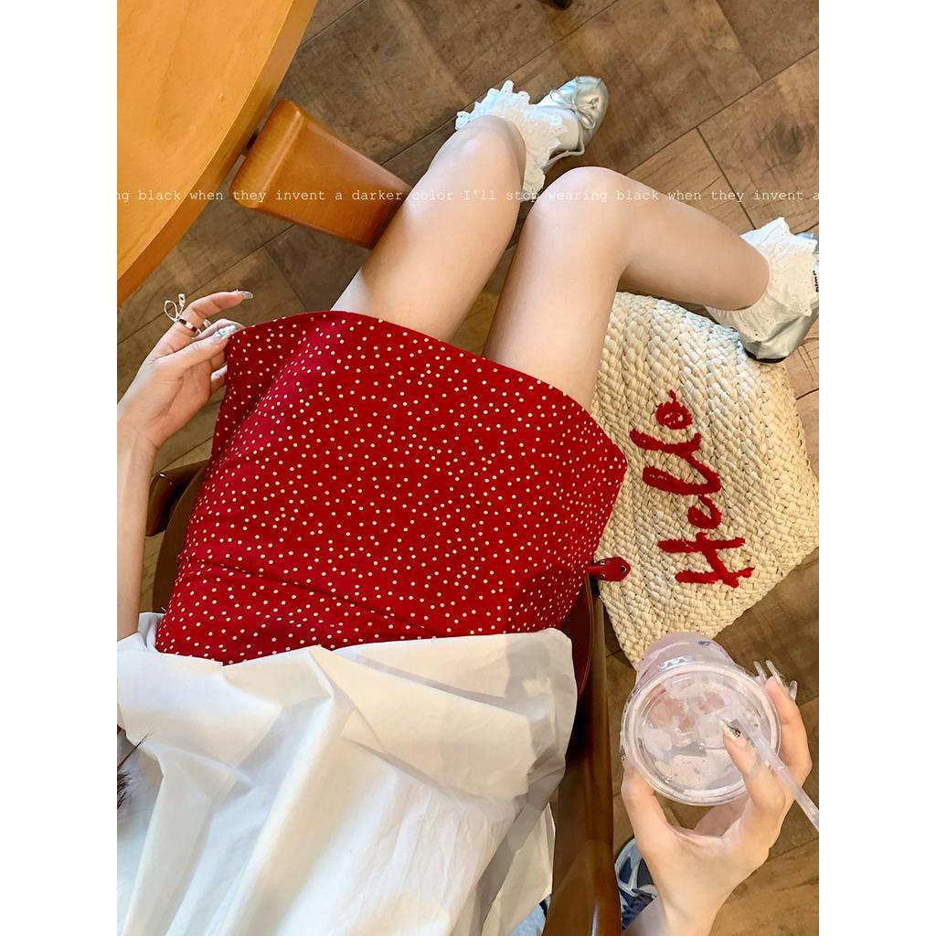 74015 กระโปรงทรงเอเอวสูงลายจุดสไตล ์ เกาหลี