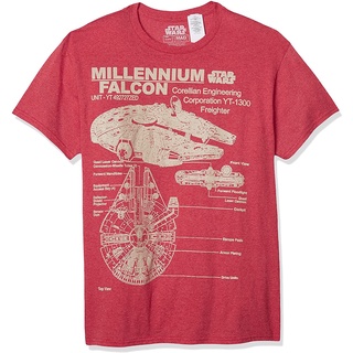 100%cotton เสื้อ ยืด ราคา ส่ง STAR WARS Mens Millennium Falcon Detailed Drawing T-Shirt men เสื้อ ยืด ผู้ชาย คอกลม โอเว