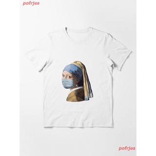 2022 Girl With A Mask And A Pearl Earring Essential T-Shirt เสื้อยืด ดพิมพ์ลาย เสื้อยืดผ้าฝ้าย คอกลม cotton ความนิยม dis